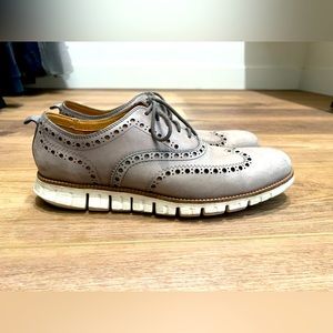 Cole Haan Grand Zero leather wingtip sneaker in grey, size 10M
